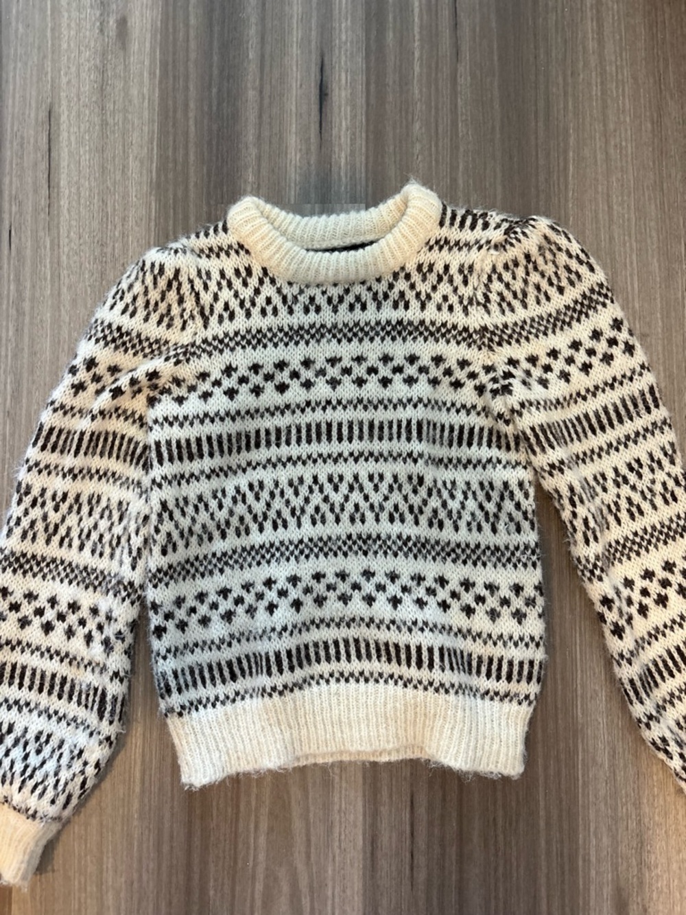 Vero Moda White and Black Fair Isle Crewneck Sweater